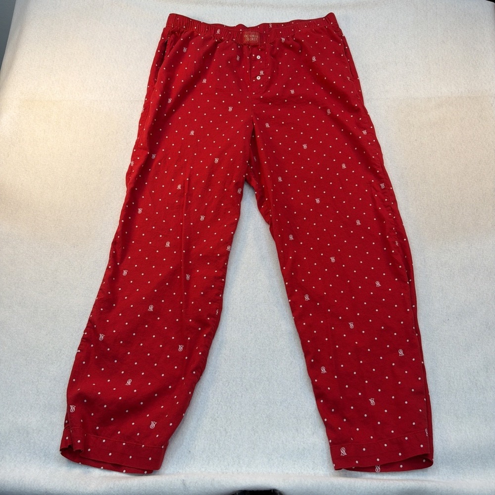 Victoria's Secret Lounge Pajama Pants F Red w White Logo And Dots Print Sz XL